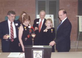 Judge Nelson Wolff, Mr. Kit Goldsbury, and others at the Courthouse Restoration celebration